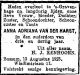 Overlijdensadvertentie Anna Adriana van der Harst Overlijdensadvertentie Anna Adriana van der Harst
